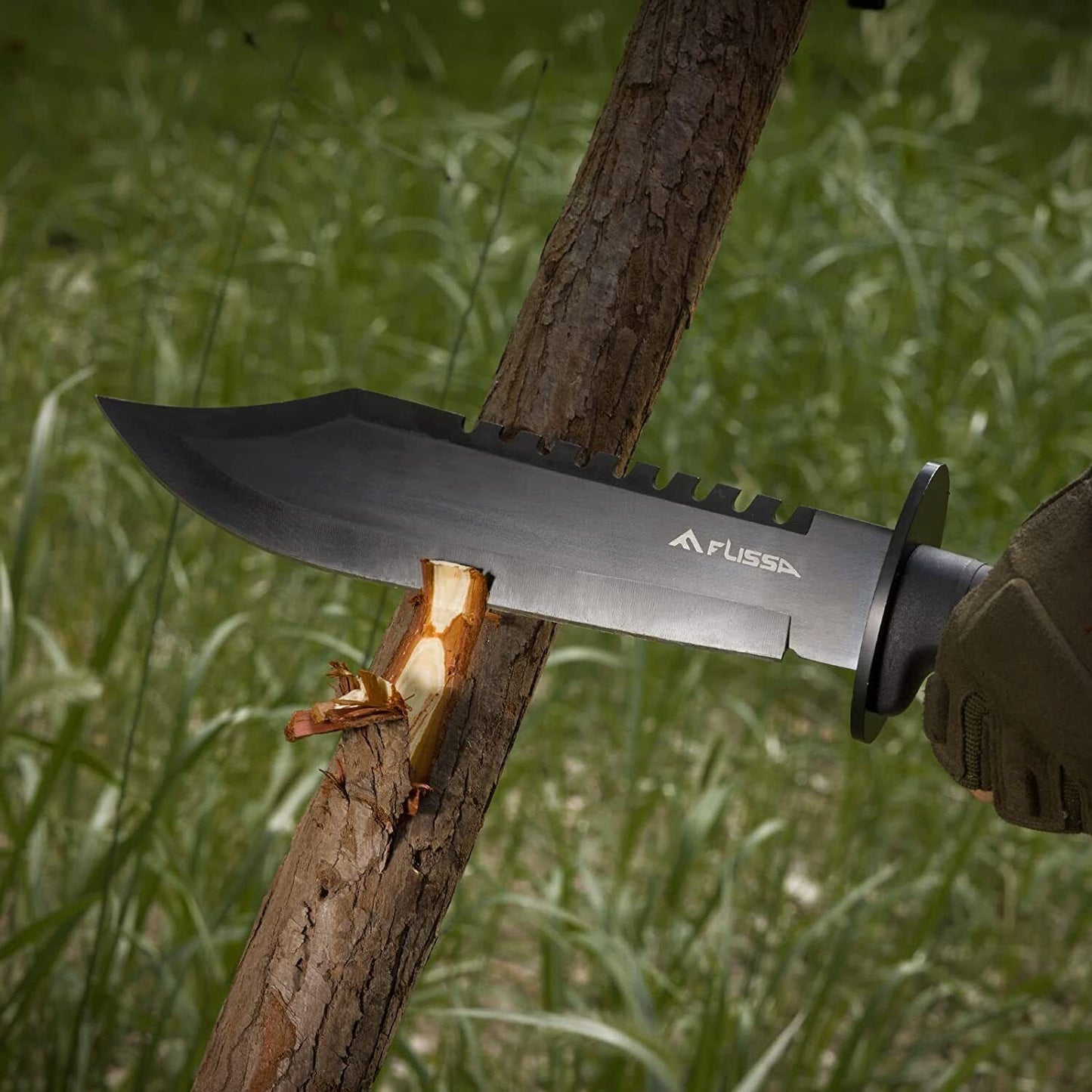 Flissa Tactical Bowie Knife with Fixed Blade and Fire Starter