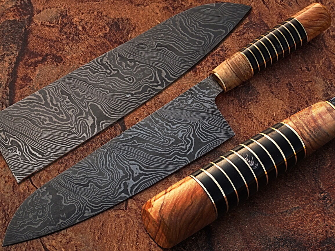 Custom Damascus Chef Knife with Olive Wood Handle