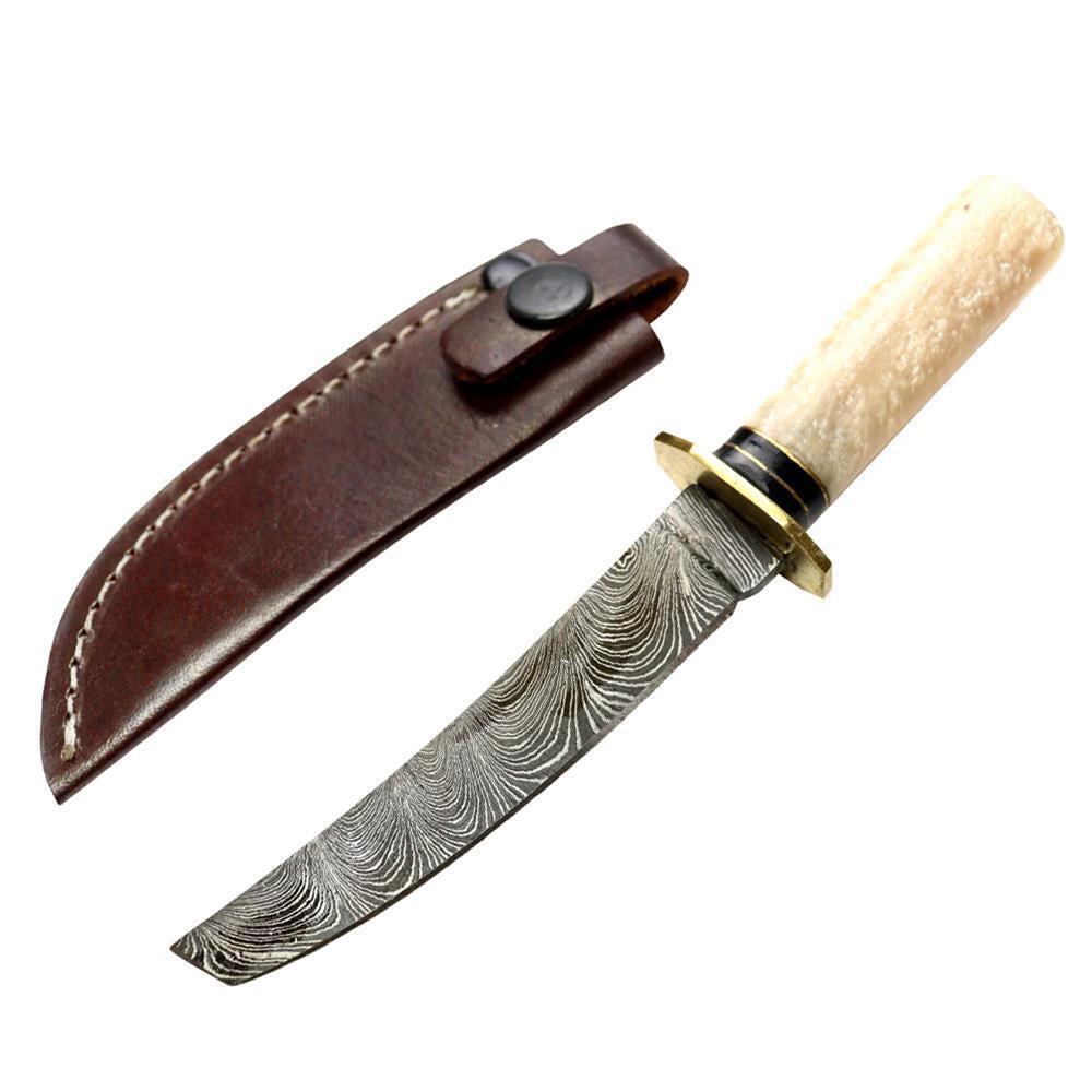 Katana-Style Damascus Steel Tanto Knife with Fixed Blade