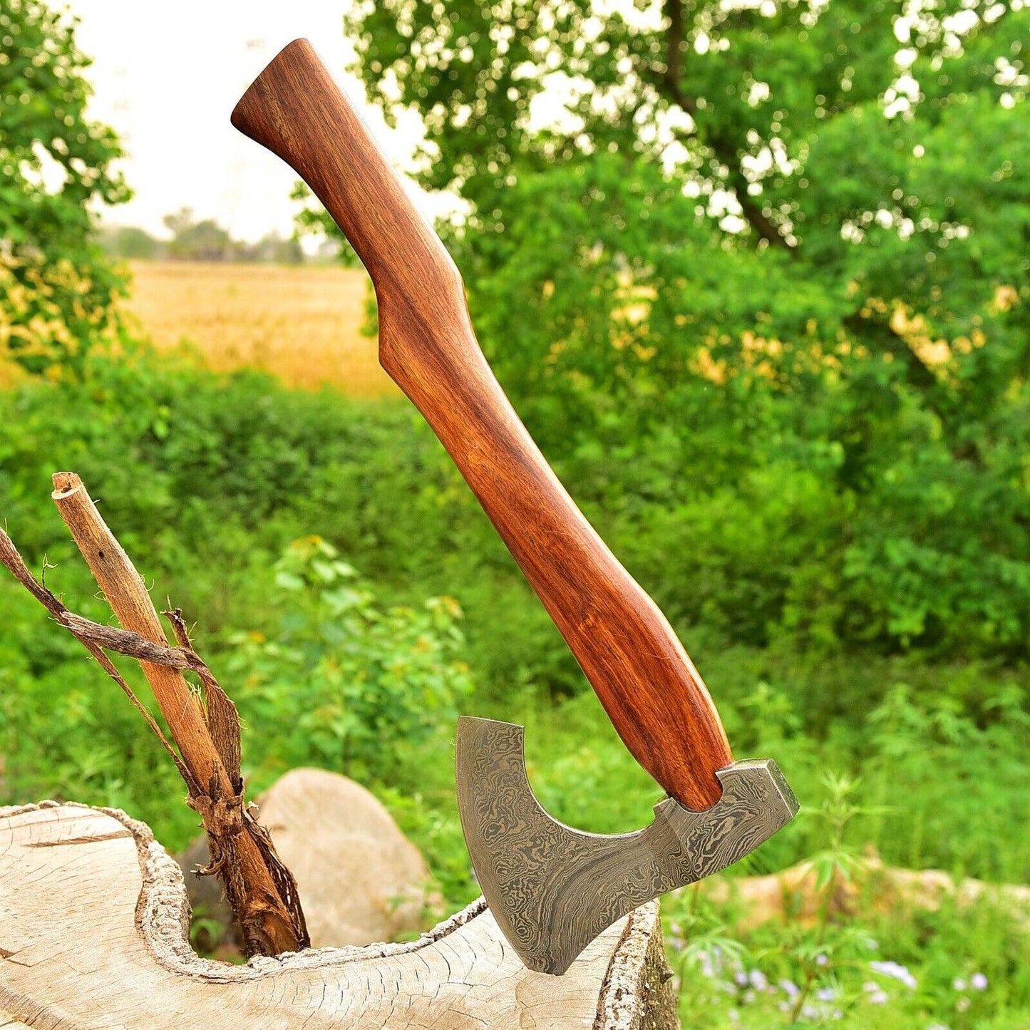 Bearded Damascus Axe for Camping and Viking Style Hatchet