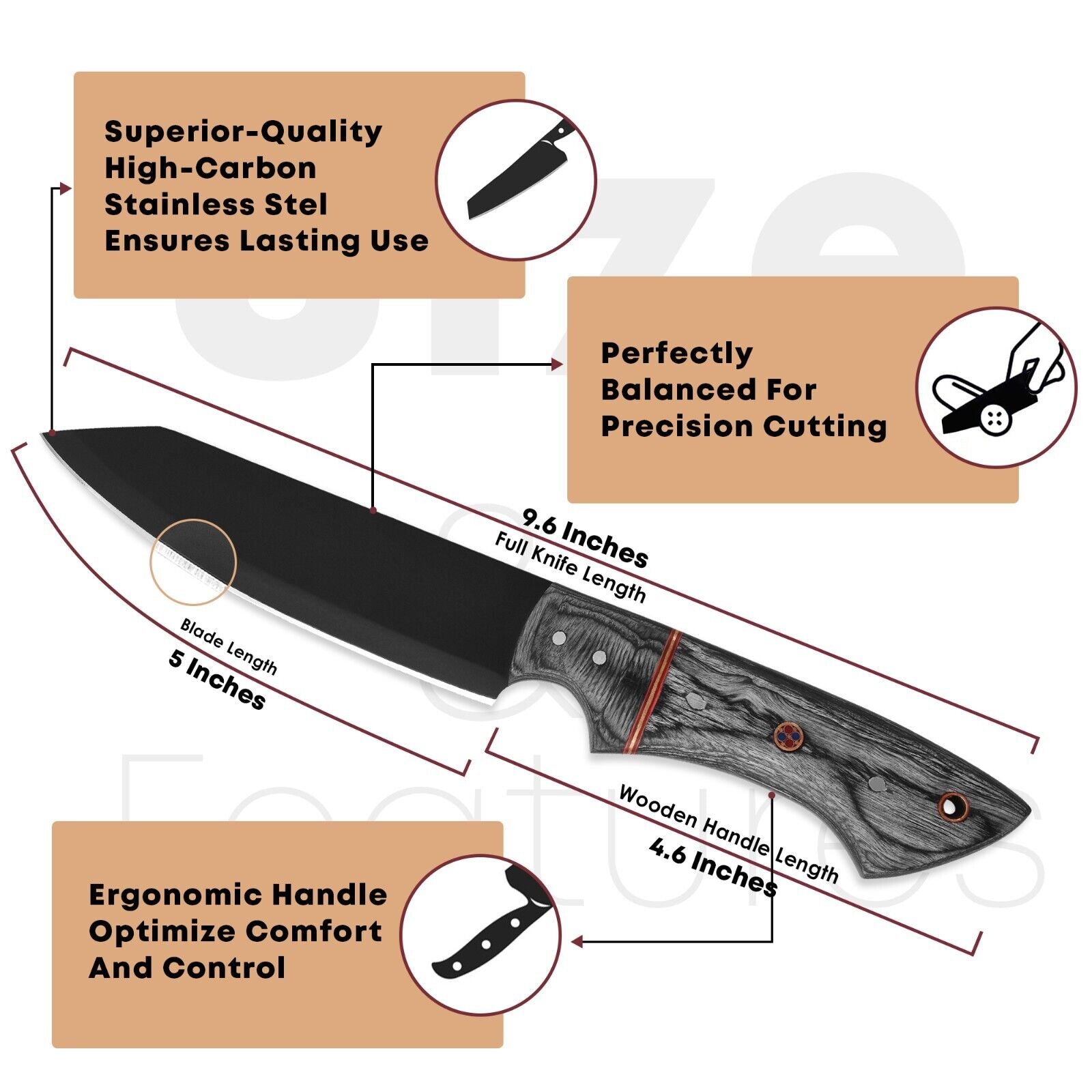 Carbon Steel Chef Knife Set - 5 Handmade Kitchen Knife Set