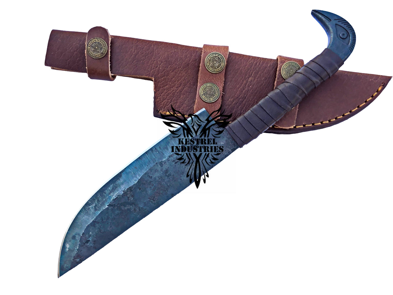 Custom Viking Knife with Raven Head Hilt - Carbon Steel Blade