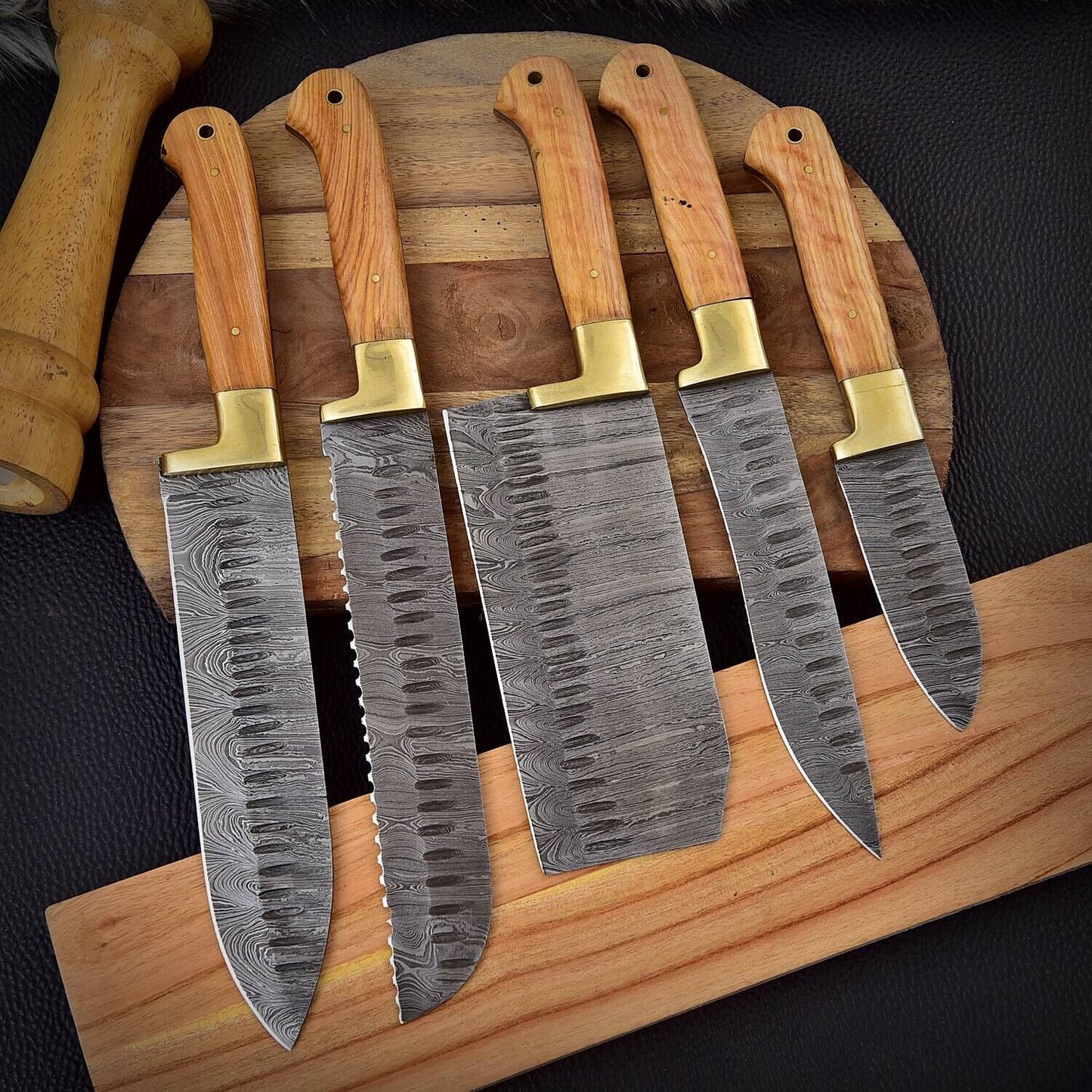 Custom Forged Damascus Chef Knife Set