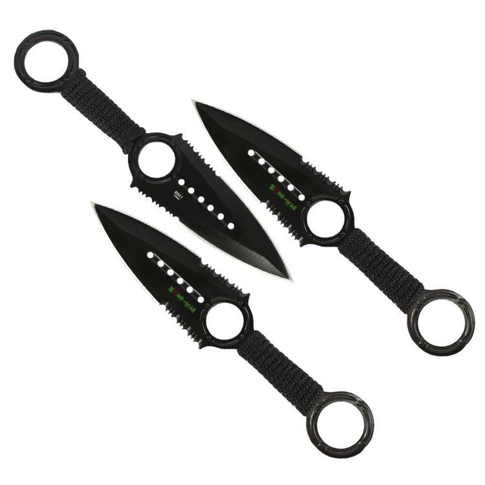 3Pc Tactical Black Throwing Knives Ninja Kunai Set Stainless + Sheath