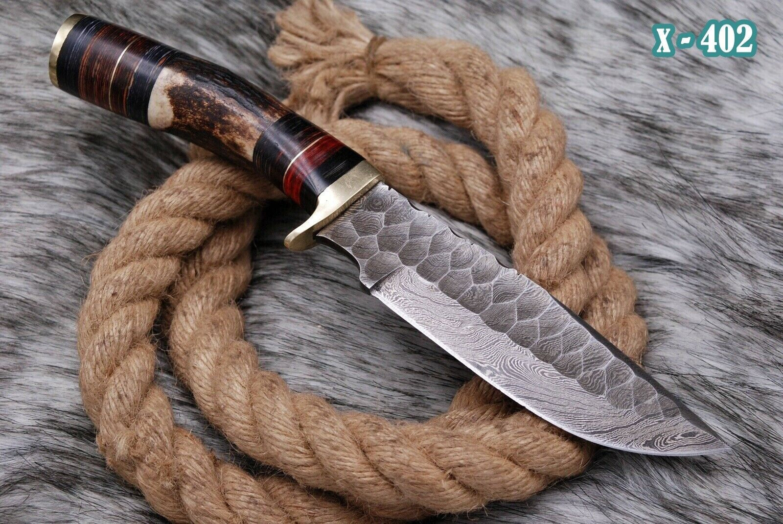 Damascus Hunting Skinning Knife with Stag Handle