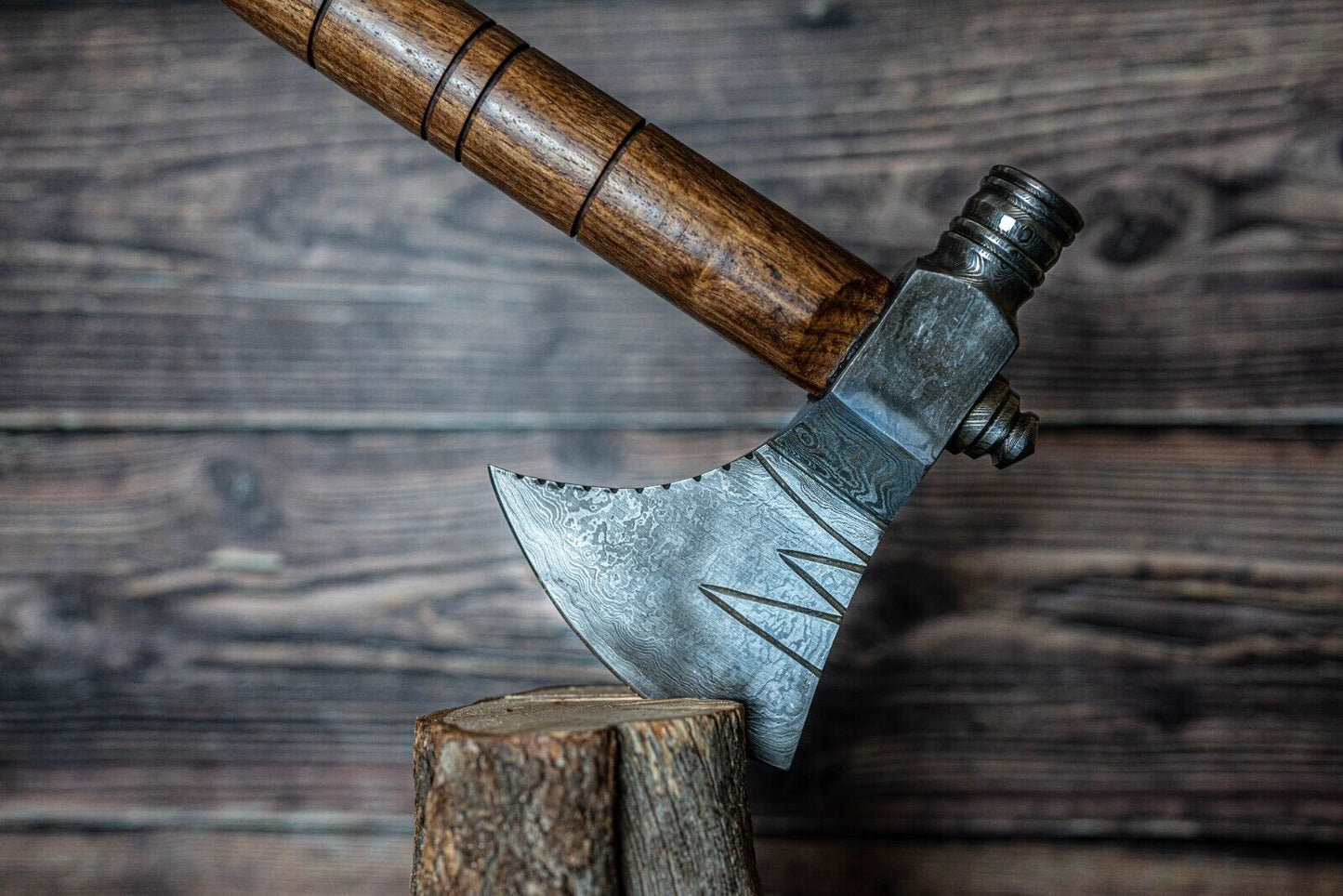 Viking Damascus Steel Axe with Rosewood Handle and Sheath