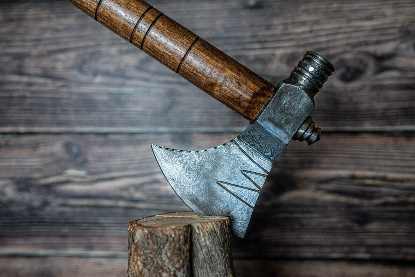 Viking Damascus Steel Axe with Rosewood Handle and Sheath