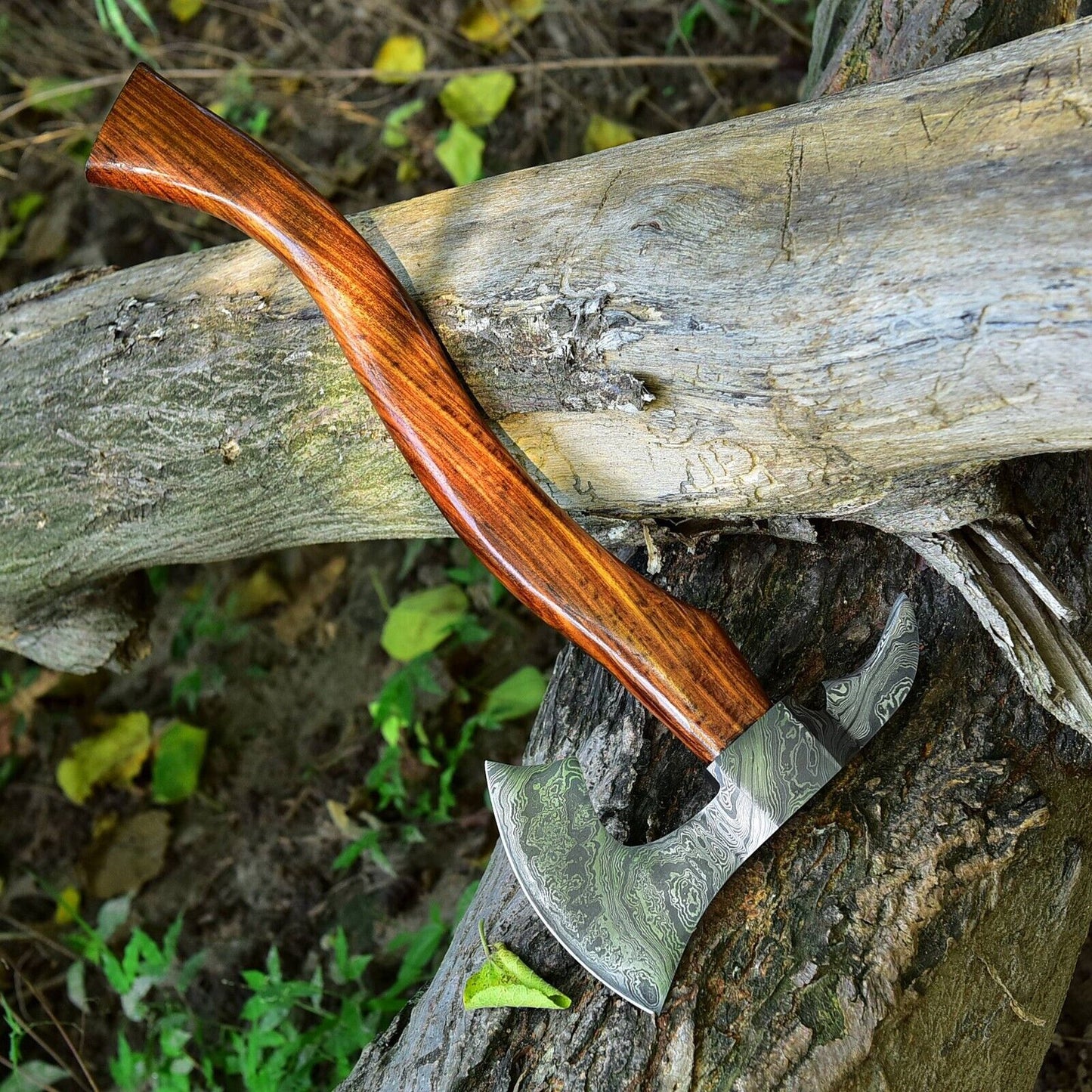 Hand-Forged Viking Axe with Bearded Damascus Steel Head