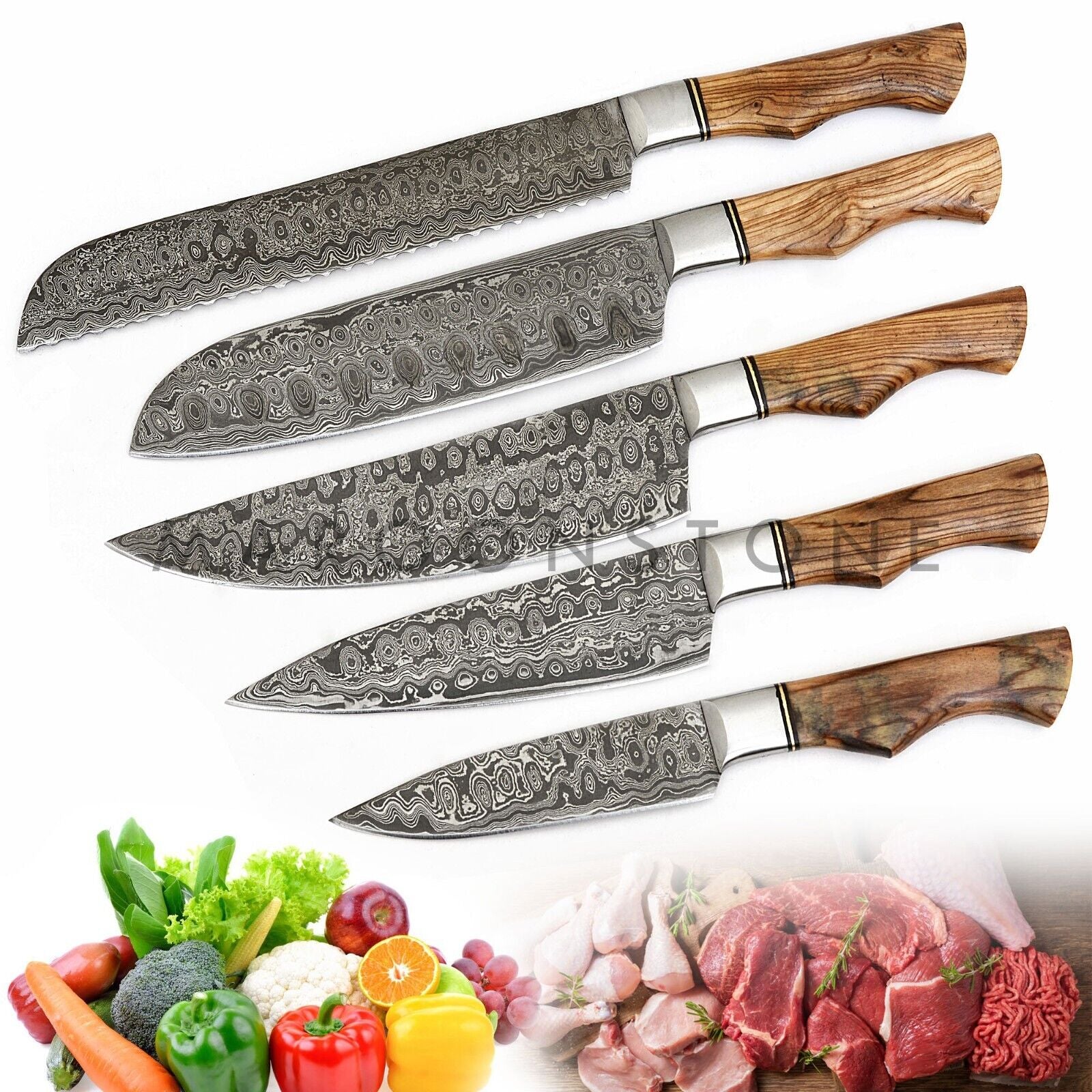 Custom Handmade Damascus Chef Knife Set