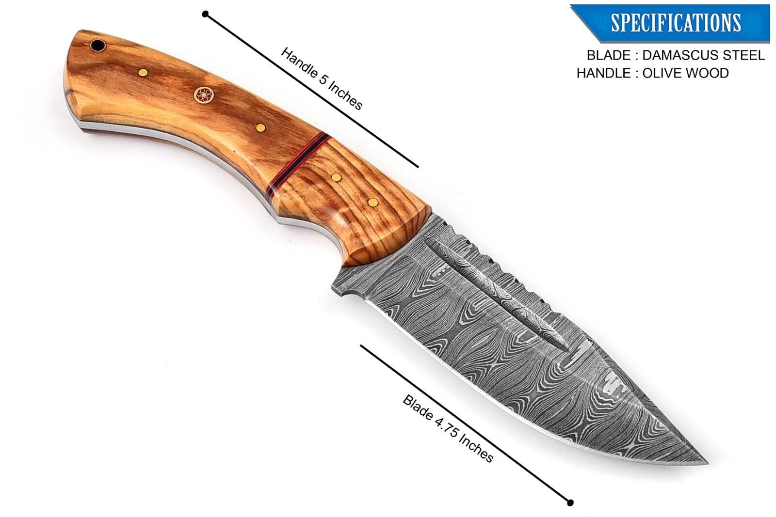 Custom Damascus Fixed Blade Knife with Leather Sheath