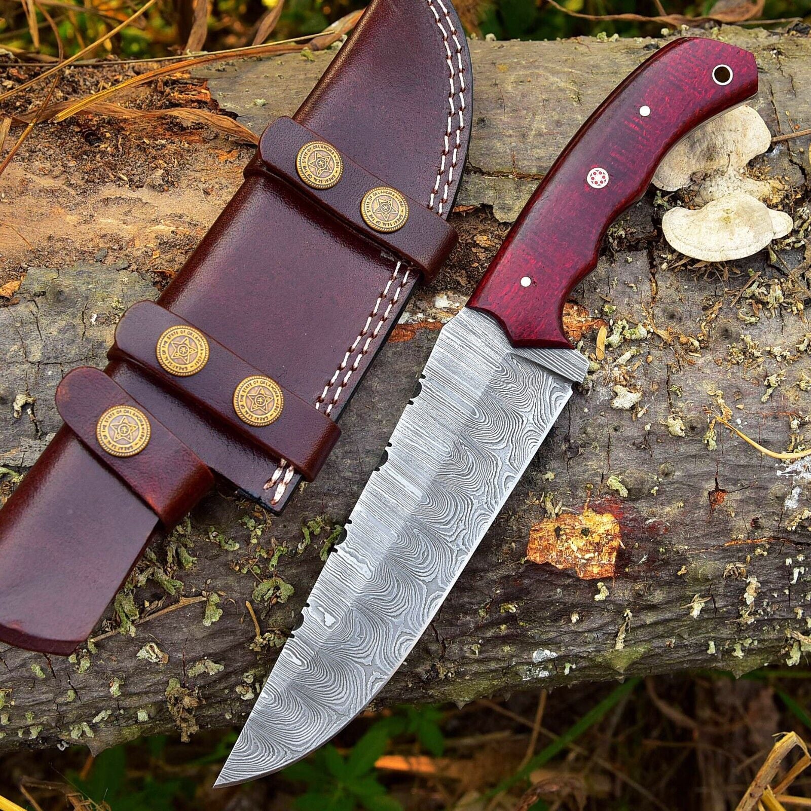 Handmade Damascus Fixed Blade Knife with Wood Handle