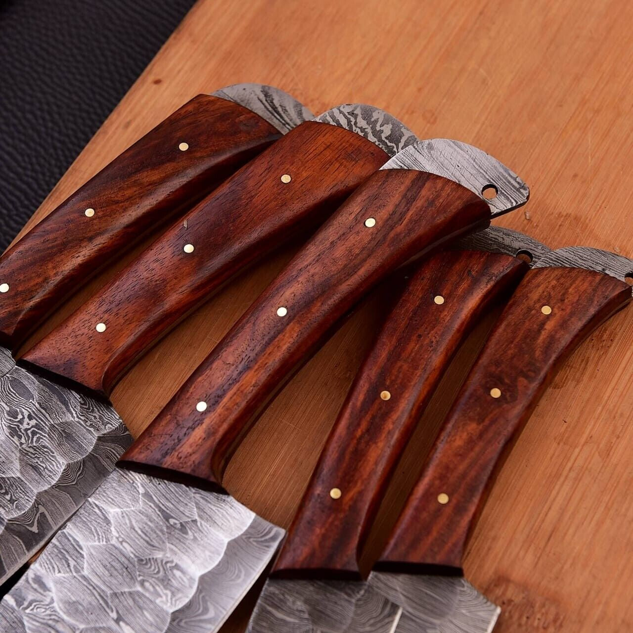 5-Piece Damascus Steel Chef Knife Set - Wood Handle Kitchen Knife Set