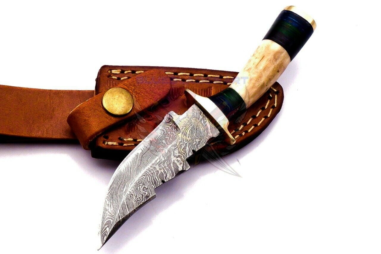 Custom Hand Forged Damascus Steel Bowie Knife with Deer Antler Handle