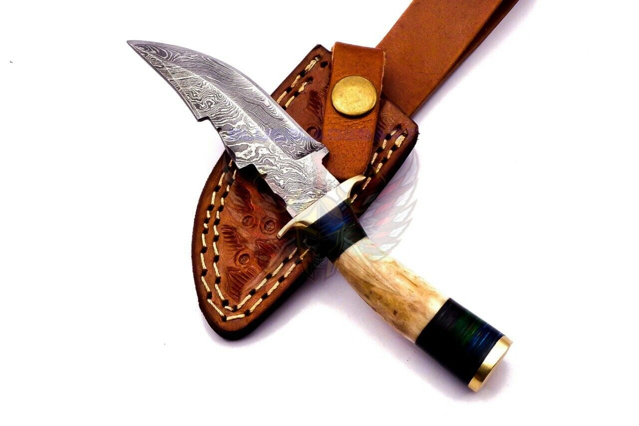 Custom Hand Forged Damascus Steel Bowie Knife with Deer Antler Handle