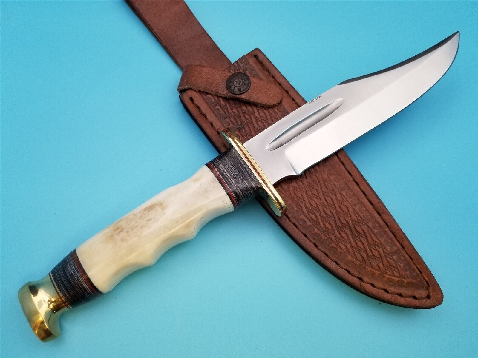 Bowie Knife with White Bone Handle and Sheath