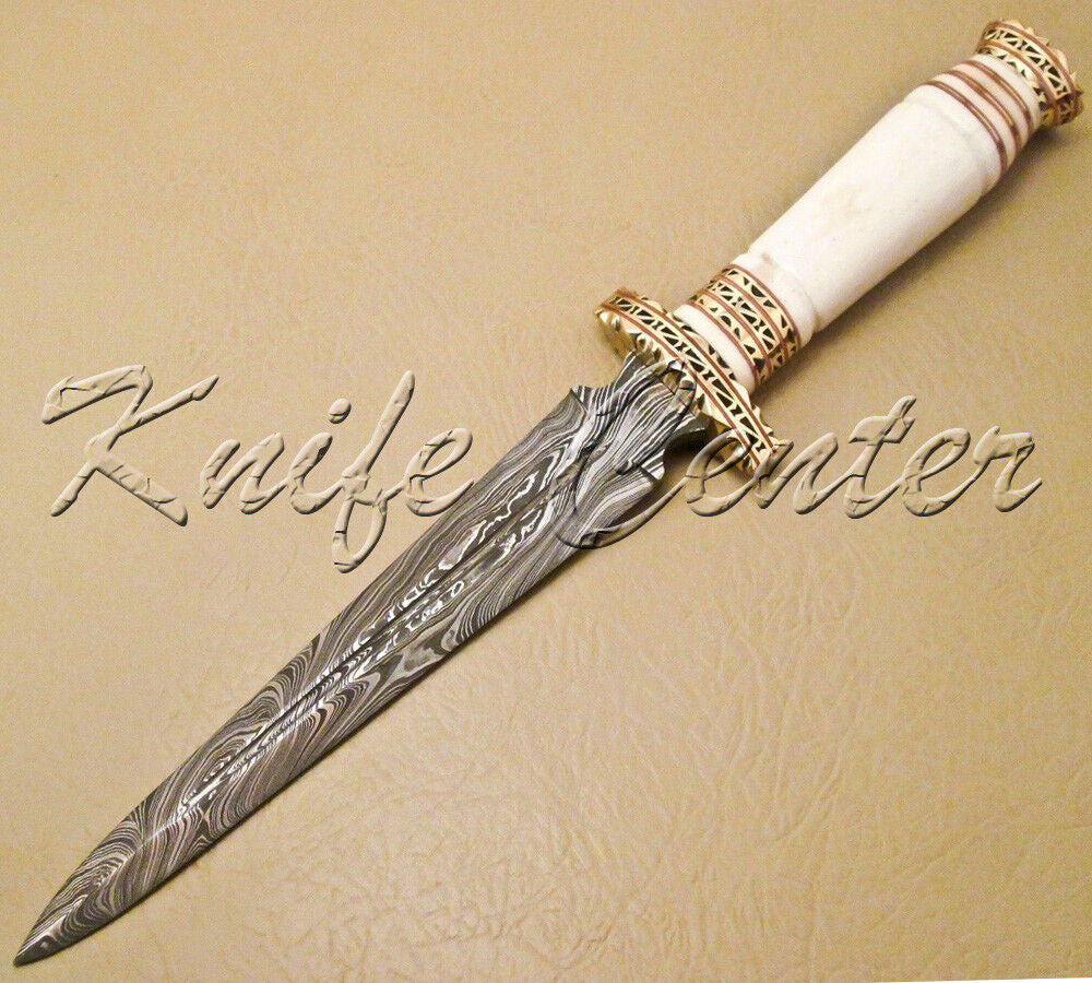 Damascus Dagger Knife with Camel Bone Handle