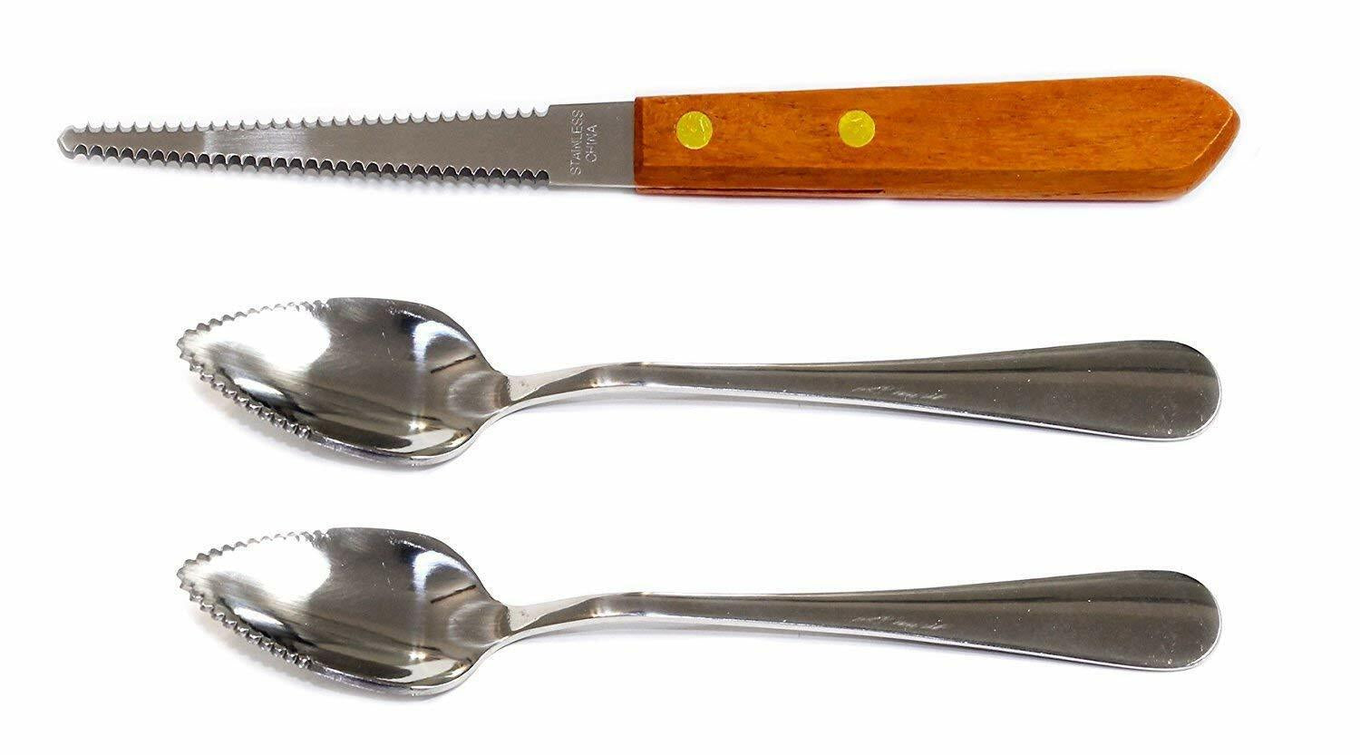 Set Of 2 Grapefruit Spoons 1 Knife Stainless Steel Serrated