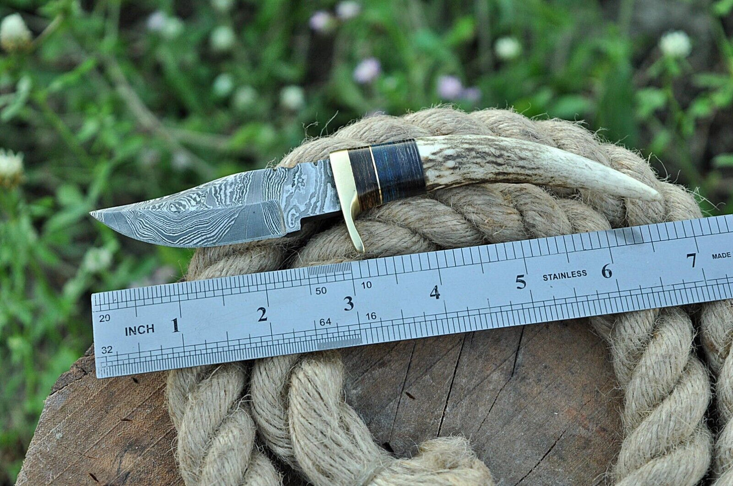 Handmade Damascus Skinning Knife for Hunting and Camping