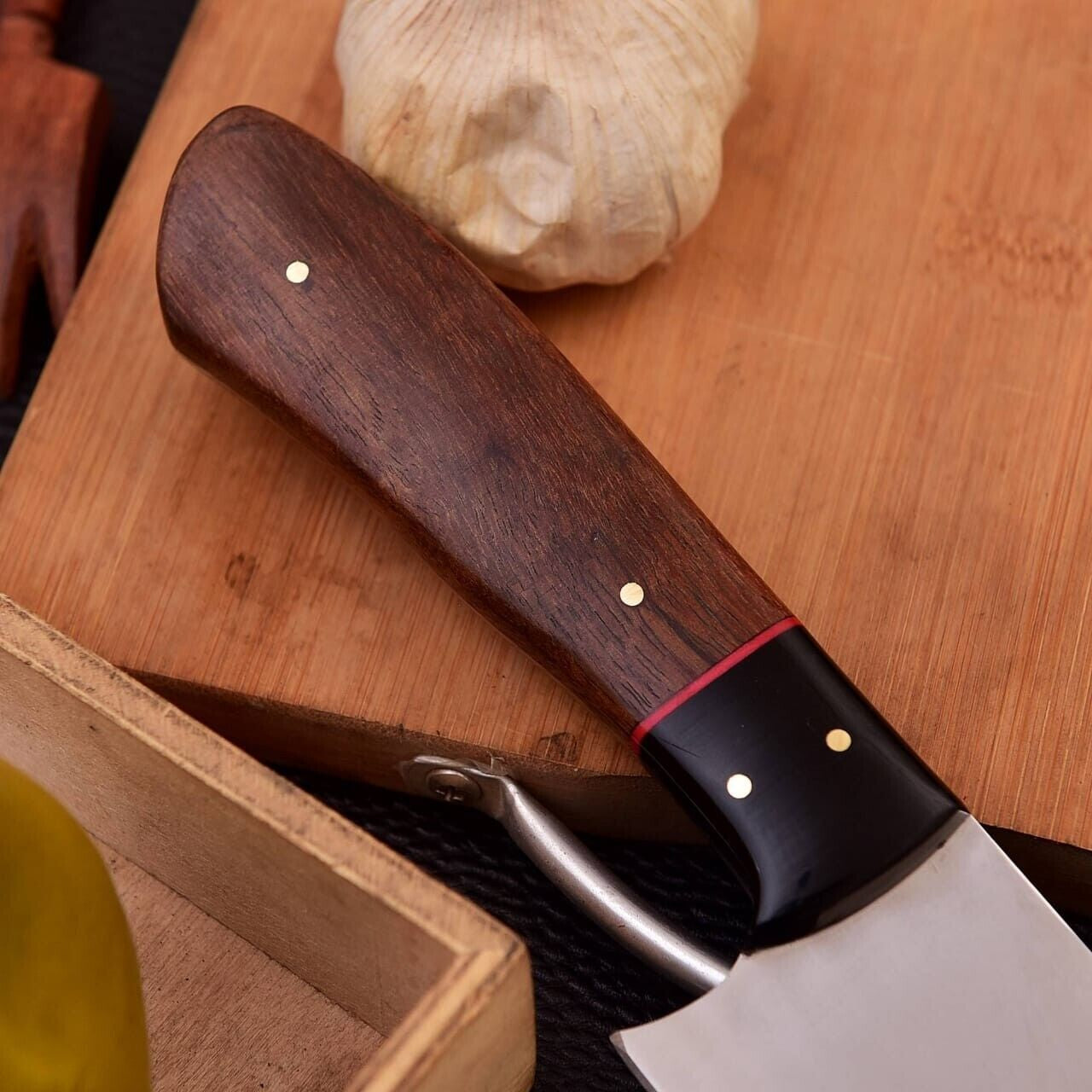 Polished Hand Forged Chef Knife with Carbon Steel and Wood Handle