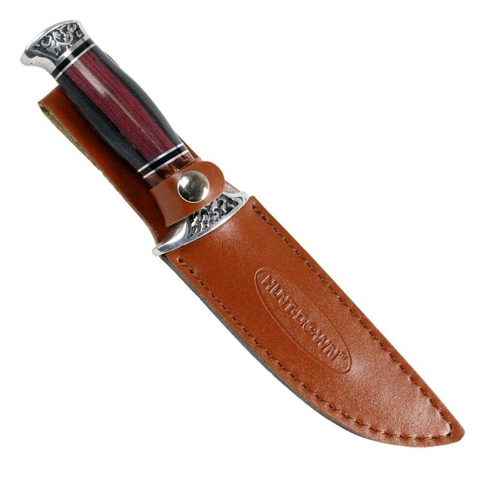 Tactical Fixed Blade Knife with Dark Wood Handle