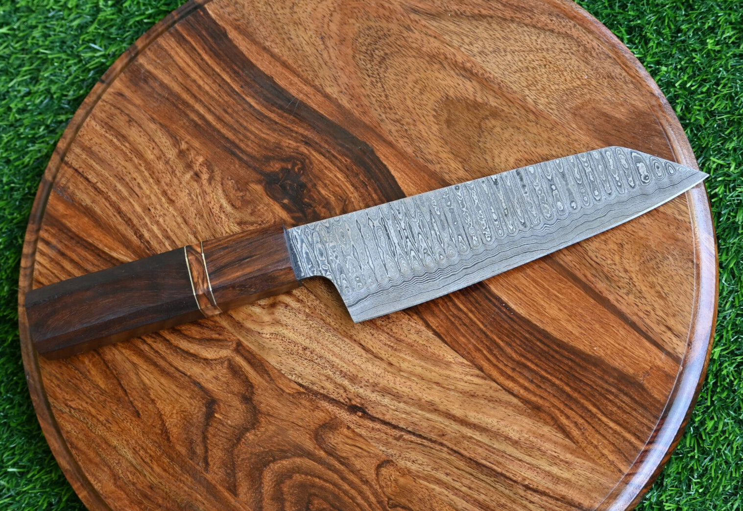 Japanese Style Handmade Santoku Chef Knife with Damascus Steel