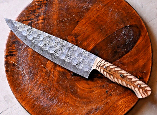 Custom Handmade Damascus Chef Knife with Pinecone Handle