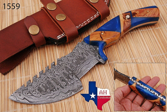 Damascus Steel Tracker Knife with Risen Handle