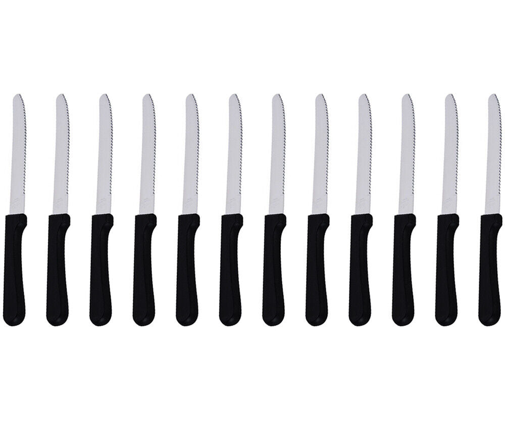 (Set of 12) 5-Inch Blade Steak Knives, Stainless Steel Rounded Serrated Blade