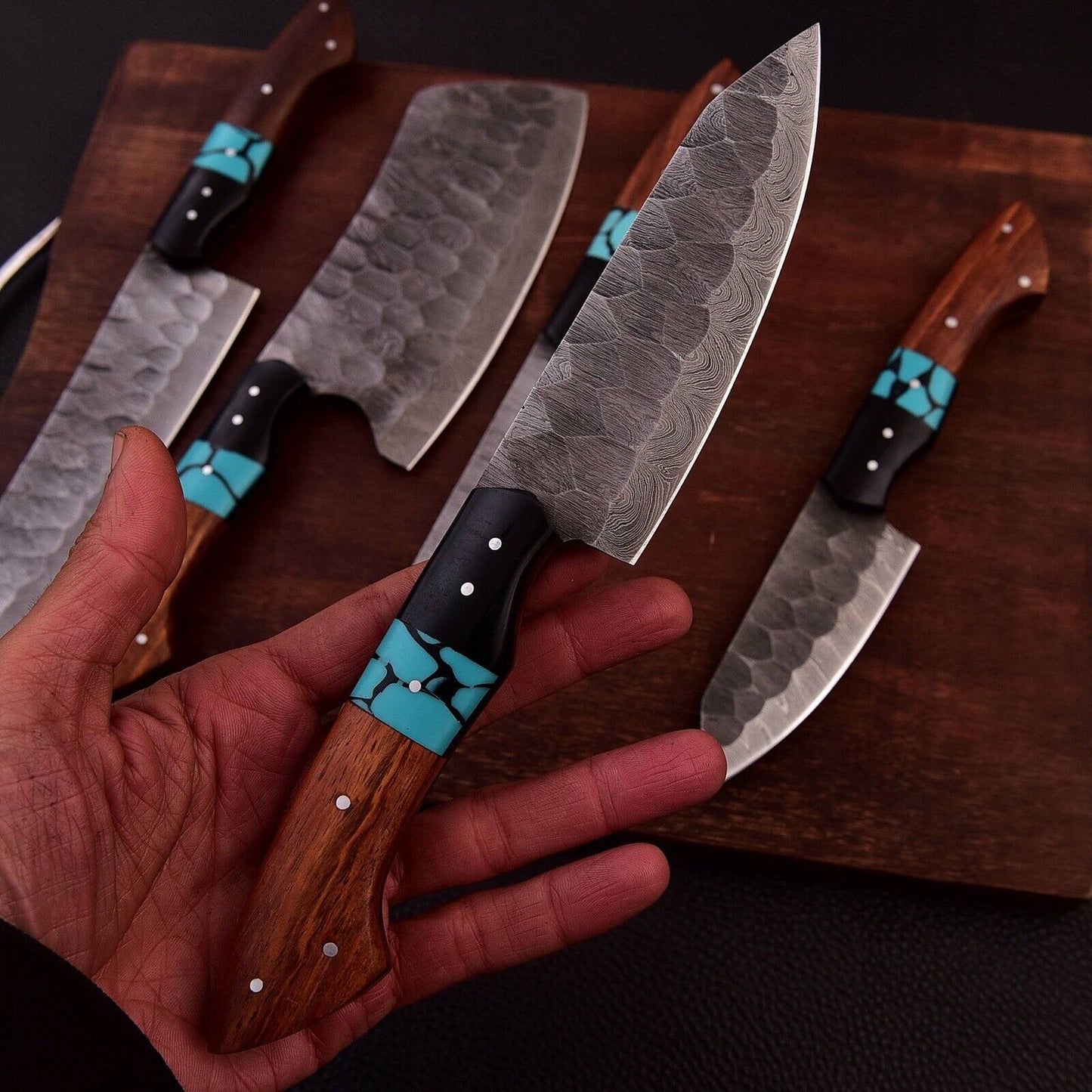 Professional Damascus Steel Chef Knife Set - Handmade Kitchen Knives