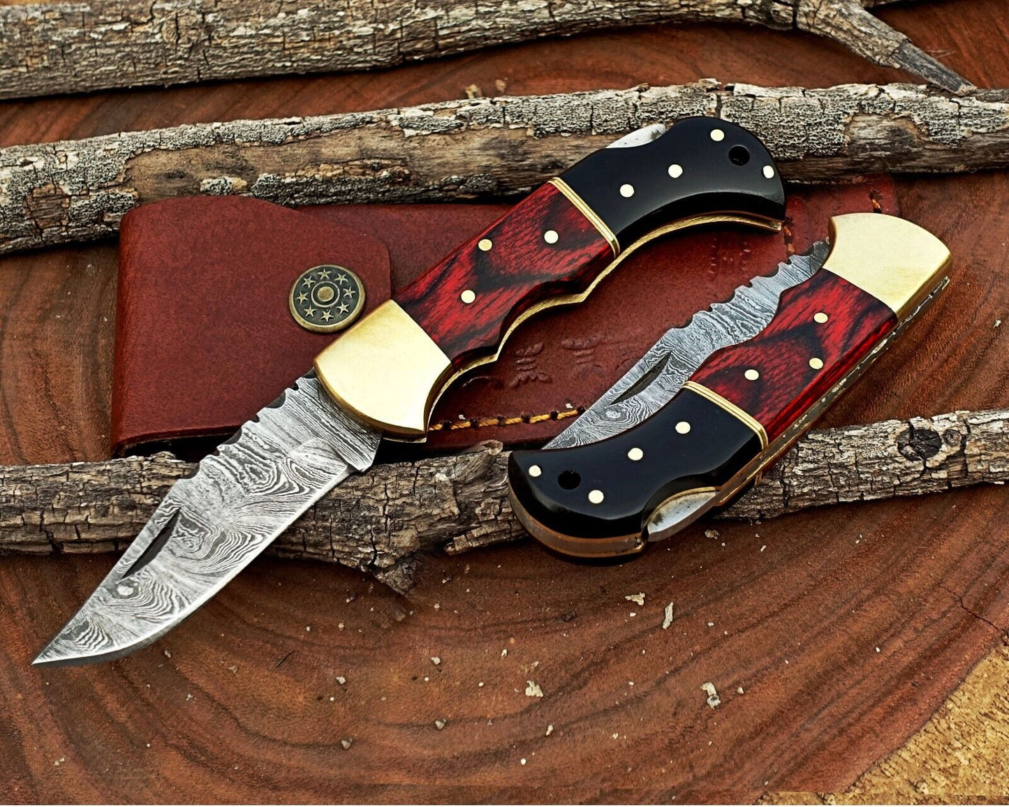 Damascus Folding Pocket Knife with Back Lock