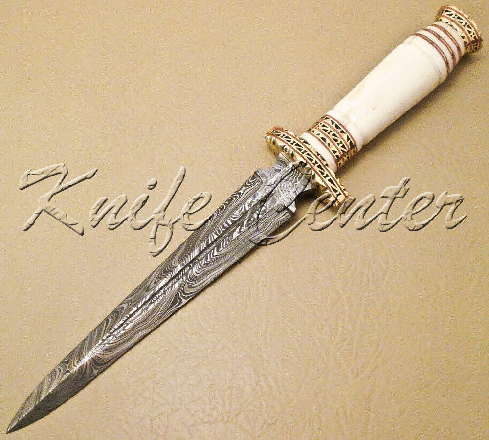 Damascus Dagger Knife with Camel Bone Handle