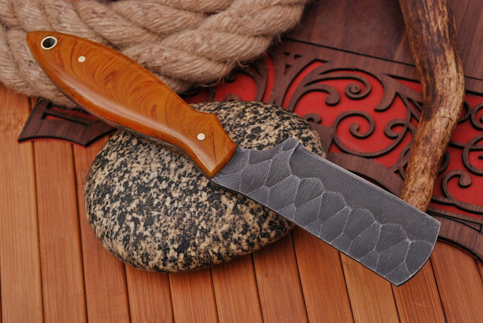 Hand-Forged Railroad Bull Cutter Knife - Cowboy Style with Resin Handle