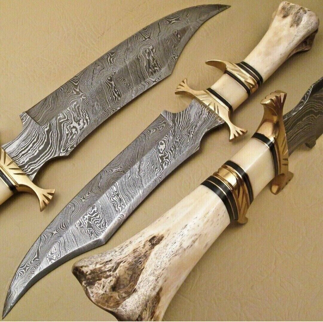 Damascus Dagger Knife with Camel Bone Handle