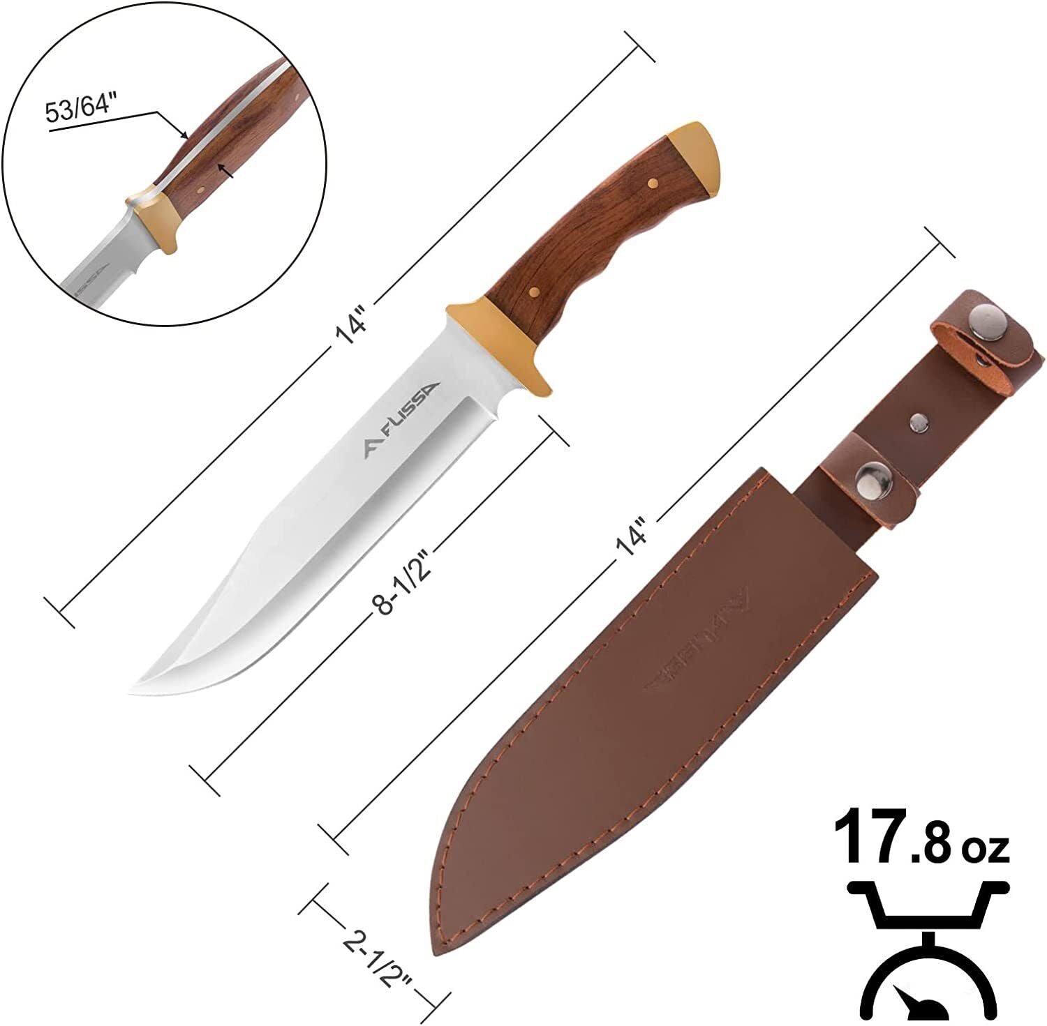 Flissa Hunting Bowie Knife with Full Tang Survival Blade