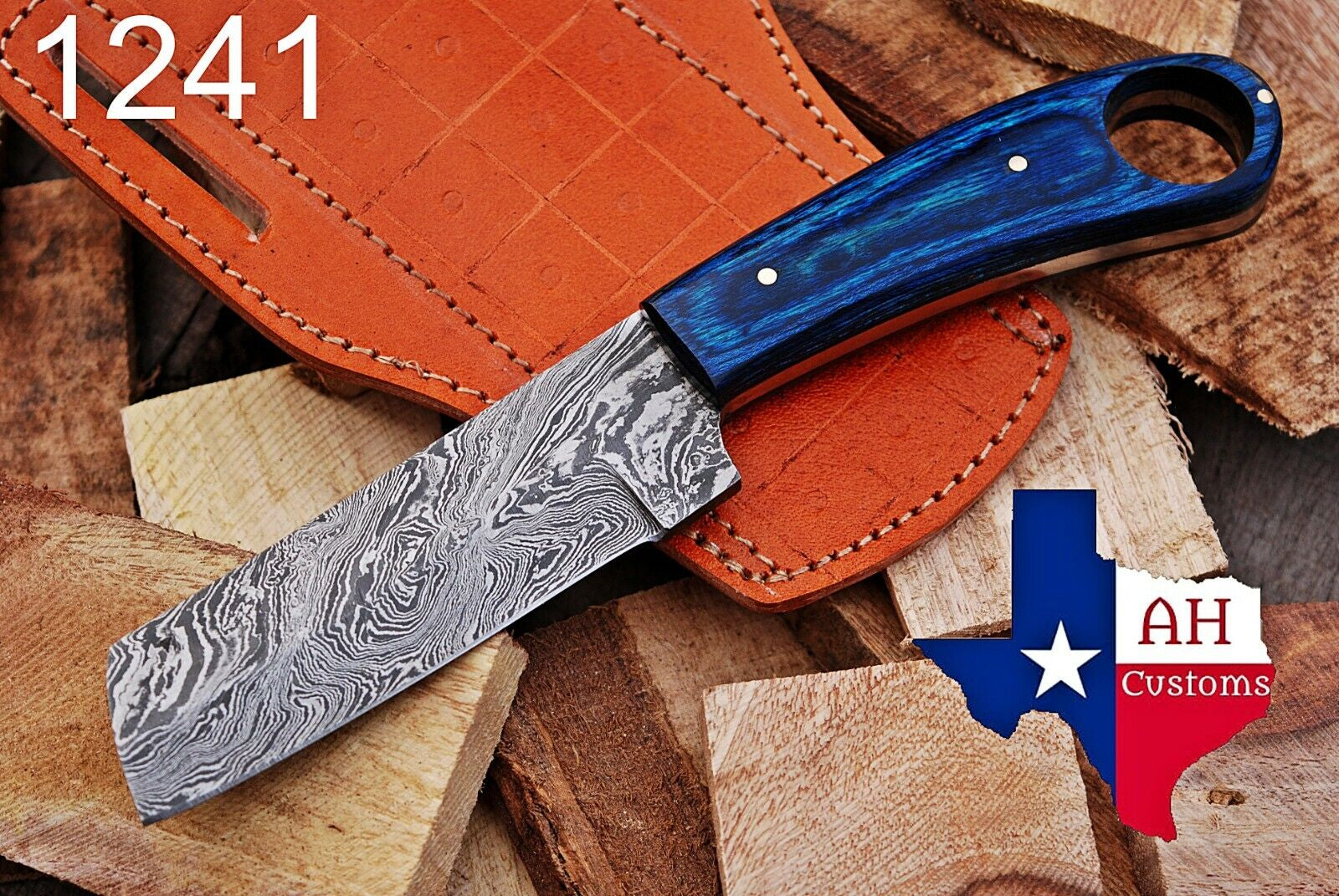 Hand-Forged Damascus Steel Bull Cutter Knife - Cowboy Style with Wood Handle