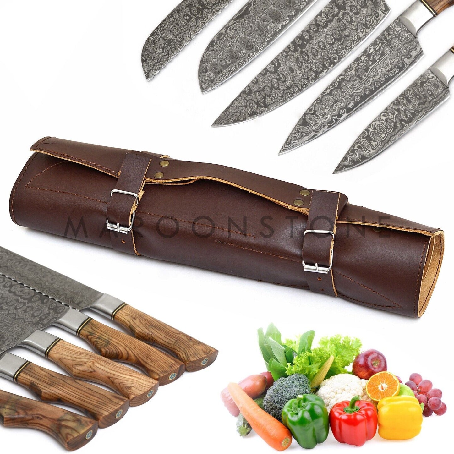 Custom Handmade Damascus Chef Knife Set