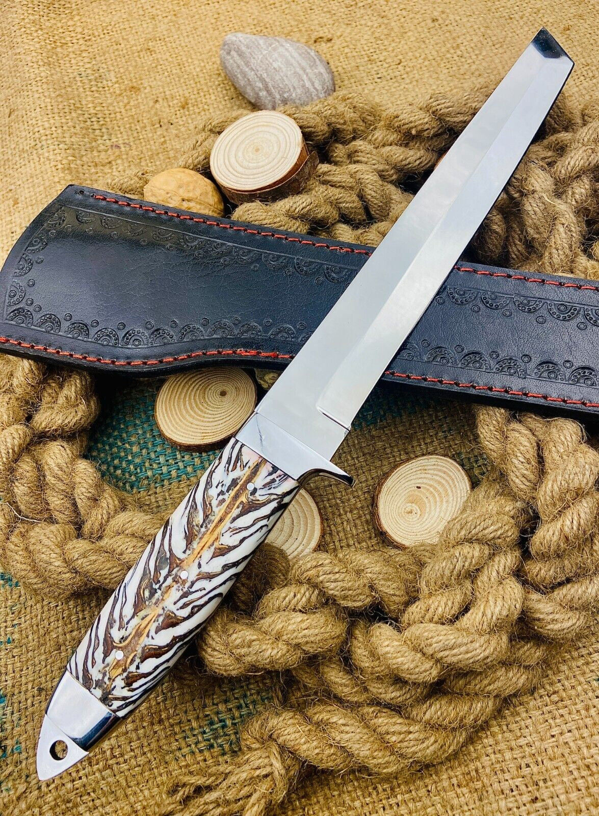 Custom Handmade Tanto Knife with High Polish Carbon Steel Blade