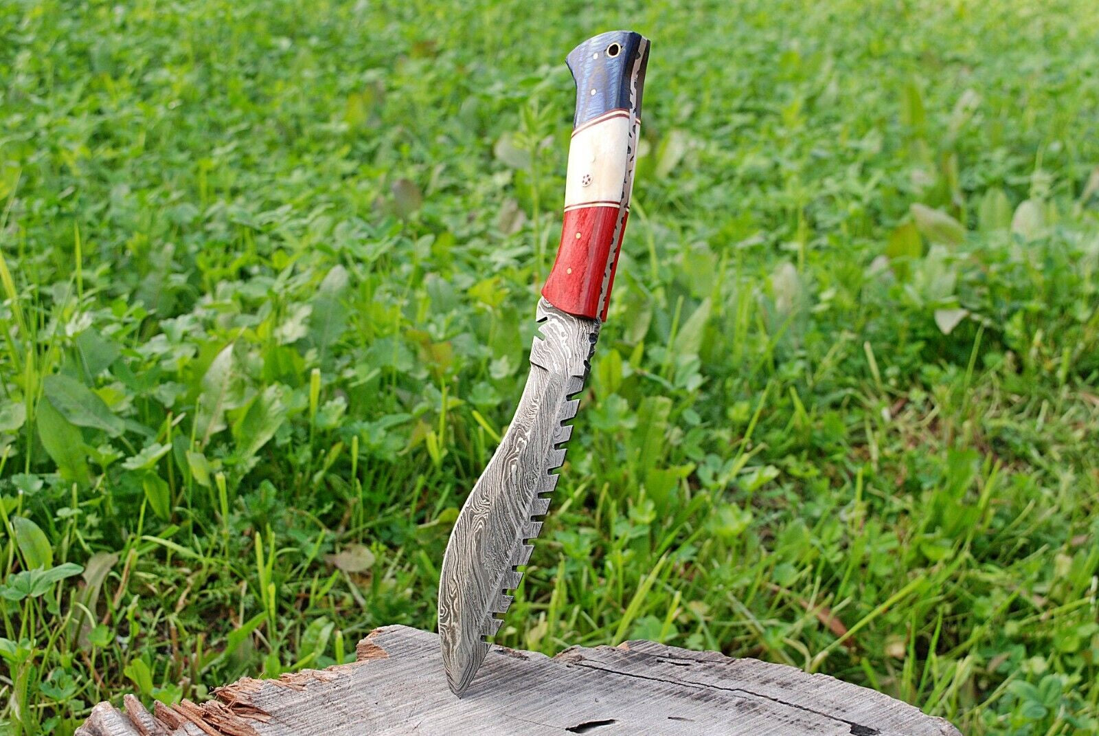 Custom Forged Damascus Steel Kukri Knife with Bone Handle