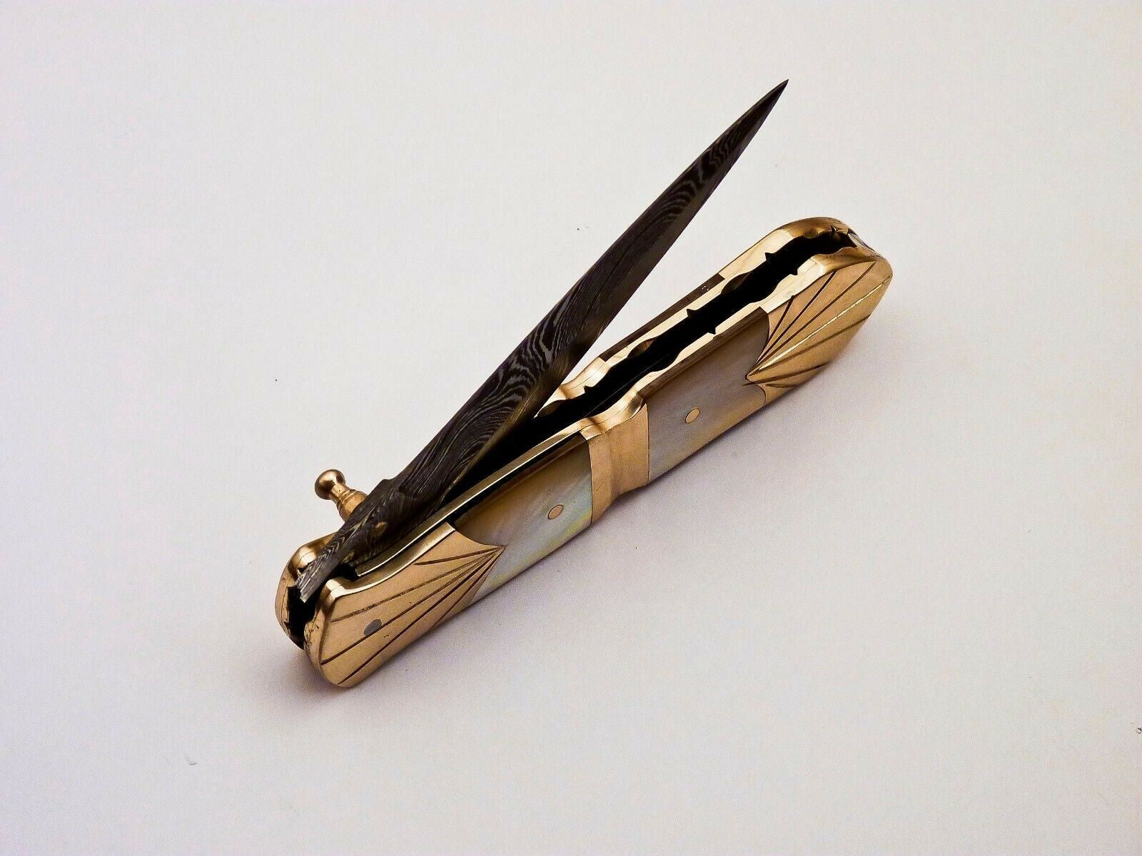 Damascus Folding Pocket Knife with Pearl Handle