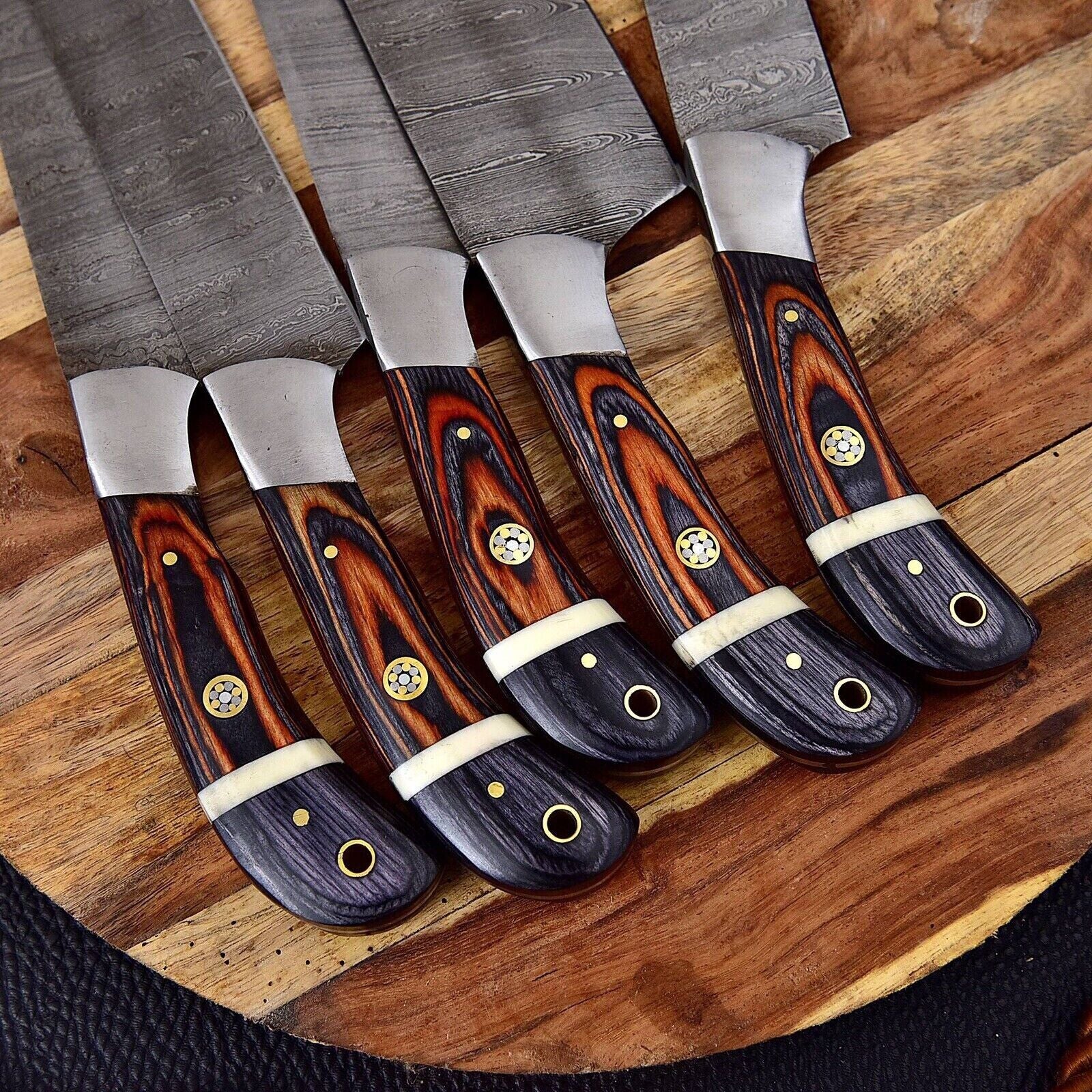 Custom Damascus Steel Chef Knife Set - Forged Kitchen Knives