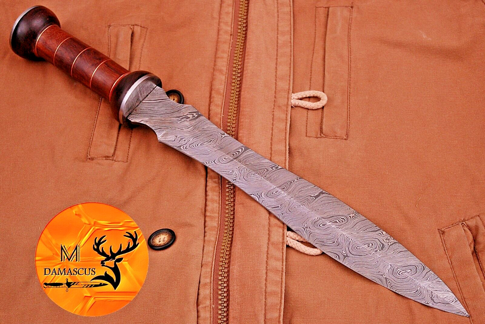 Damascus Steel Sword with Double Edge Gladius Blade