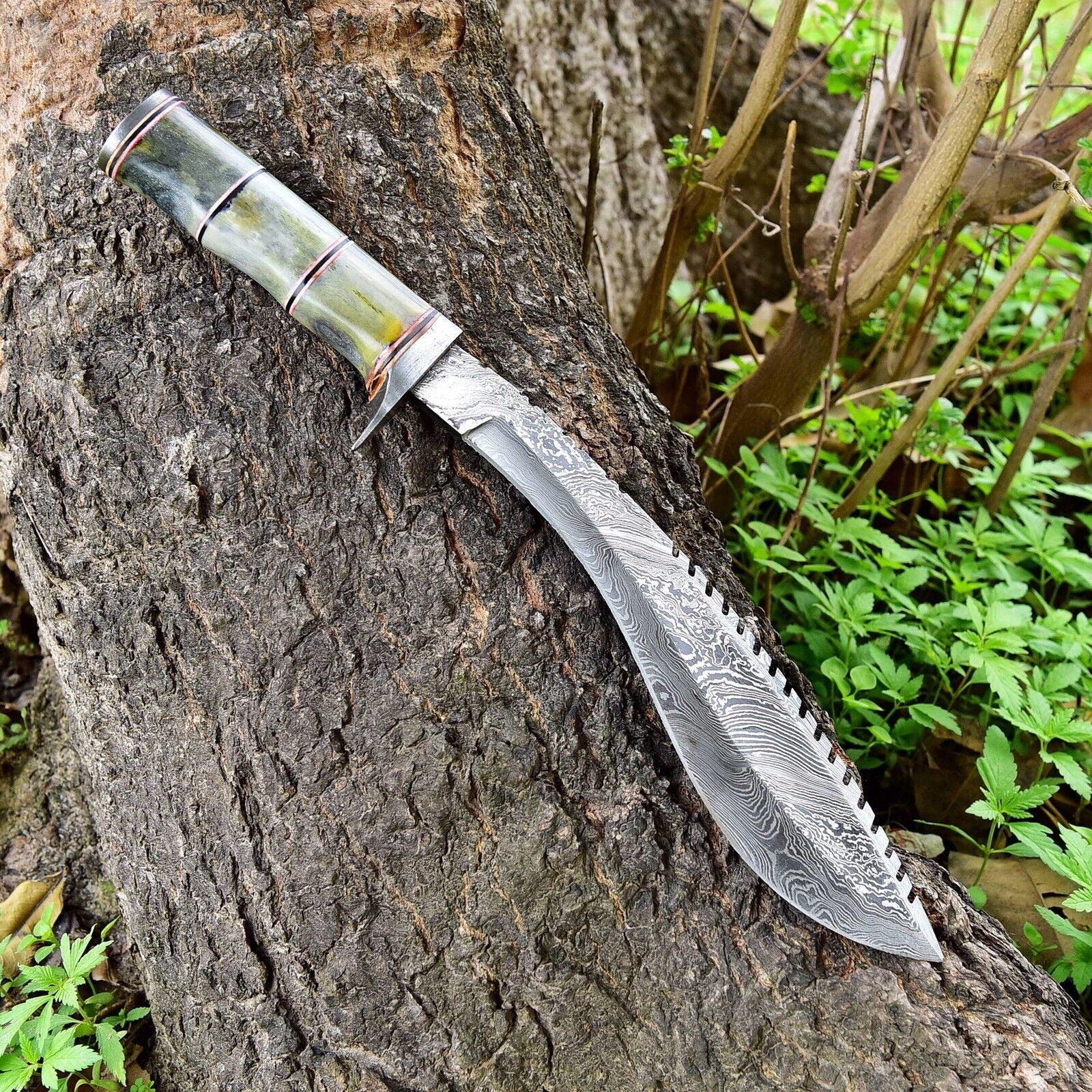 Custom Damascus Steel Kukri Knife with Camel Bone Handle