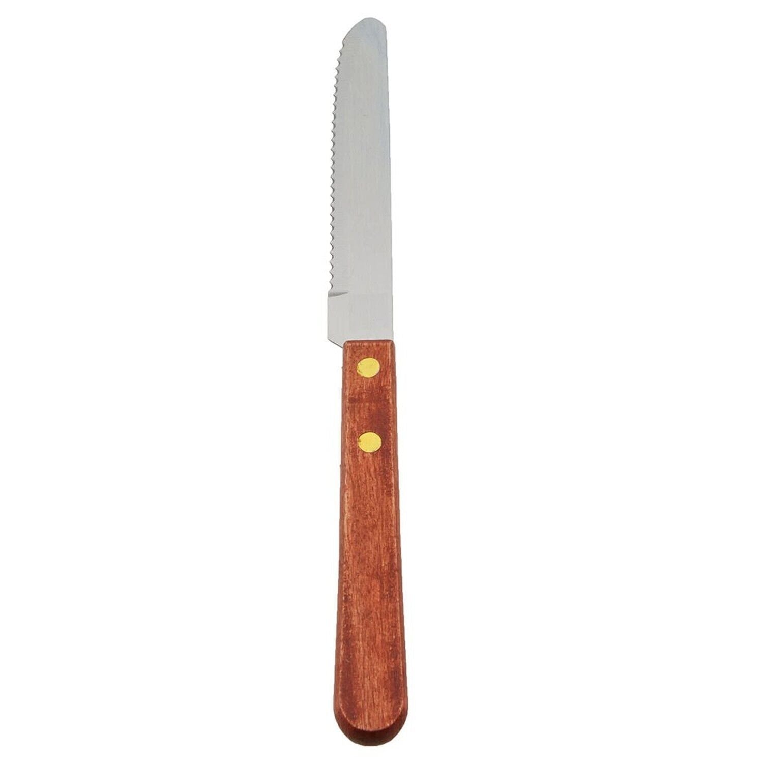 (Set of 12) 4-Inch Rounded Serrated Stainless Steel Blade Steak Knives W Wooden