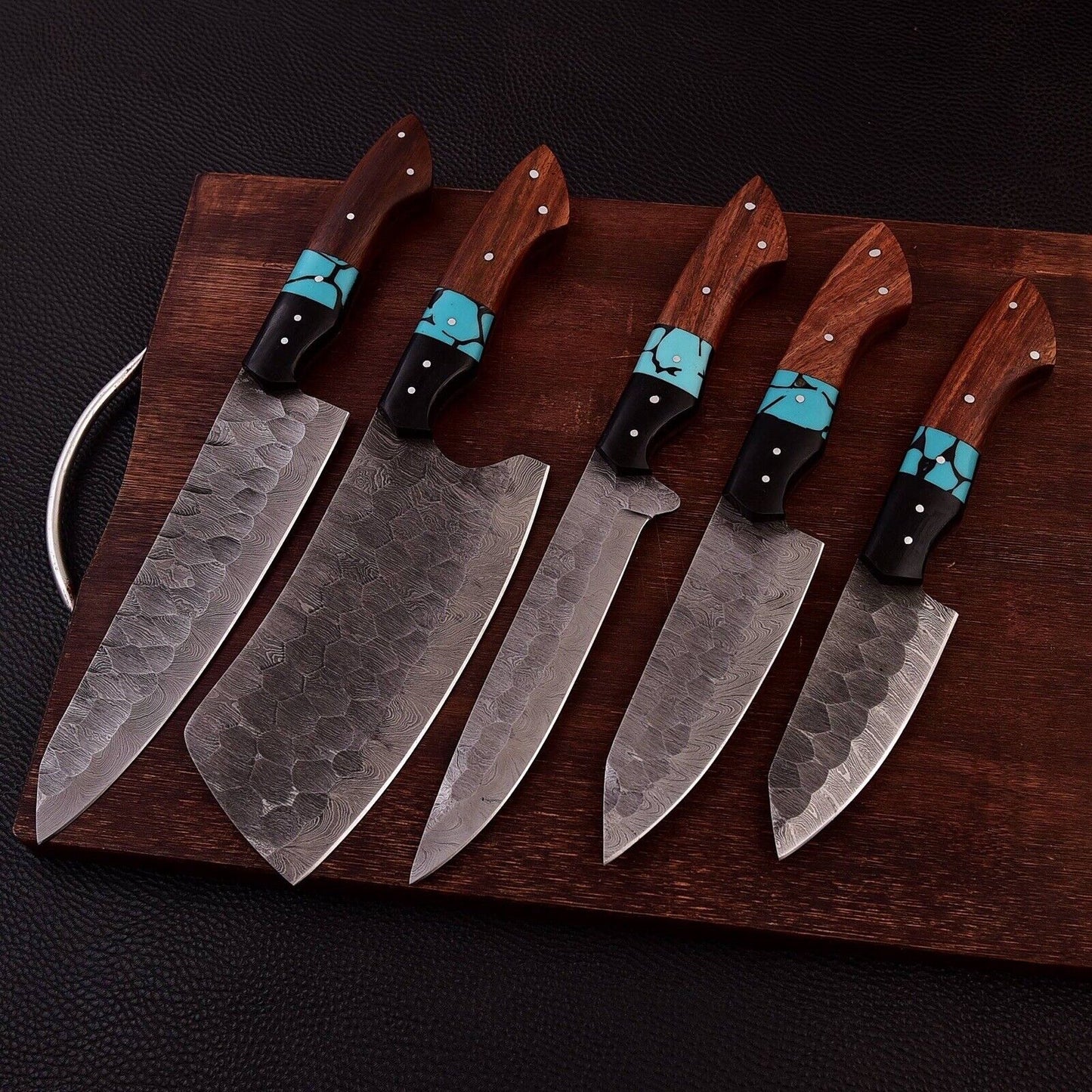 Professional Damascus Steel Chef Knife Set - Handmade Kitchen Knives