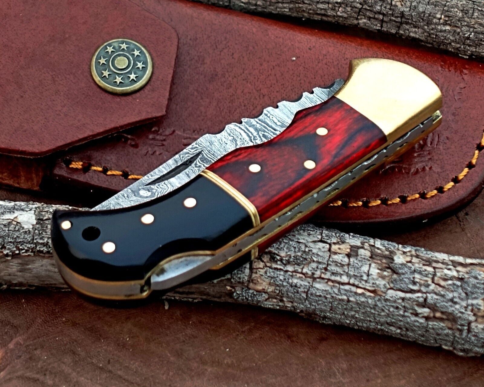 Damascus Folding Pocket Knife with Back Lock