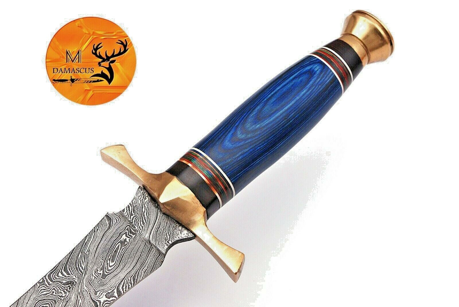 Damascus Steel Sword with Wood and Brass Handle