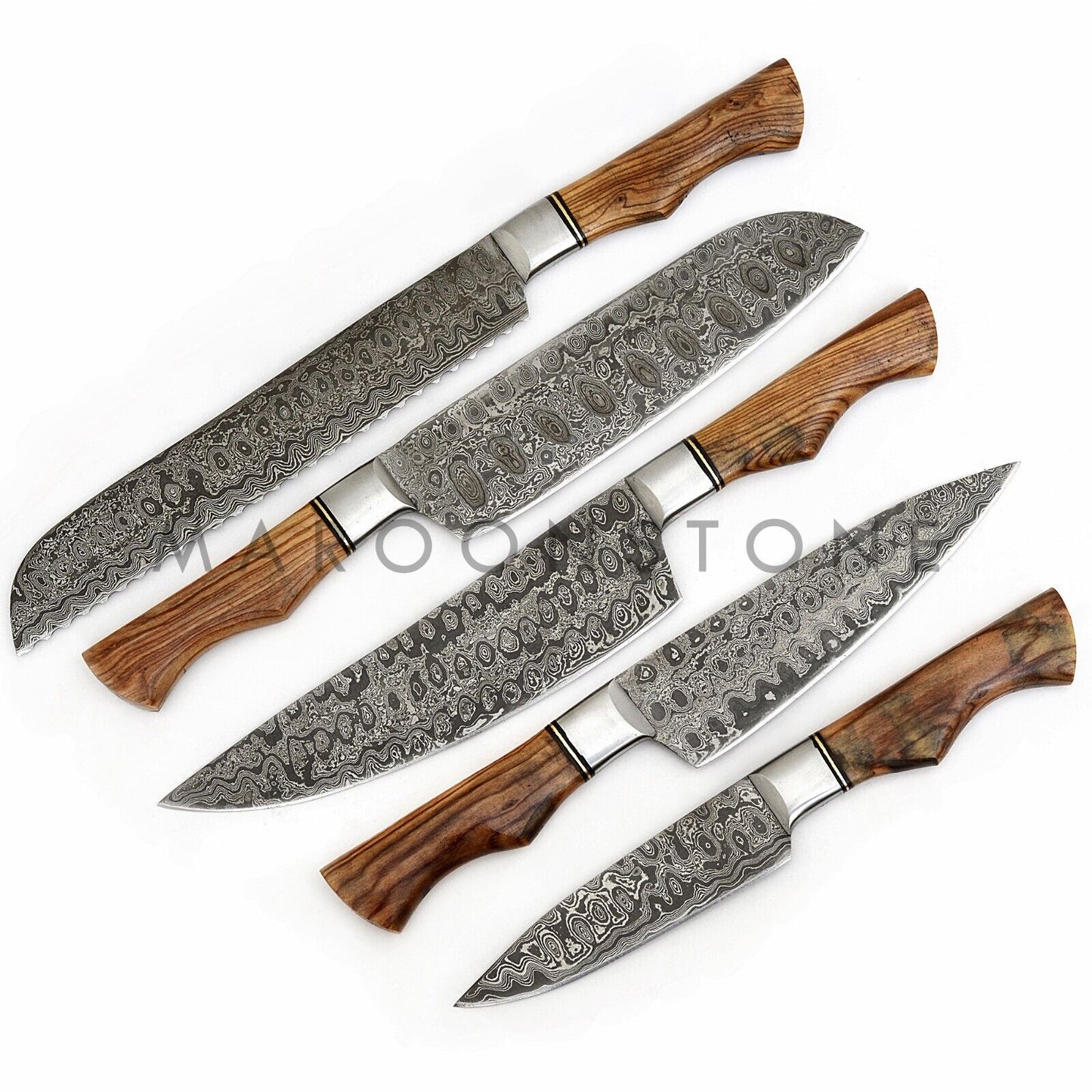 Custom Handmade Damascus Chef Knife Set