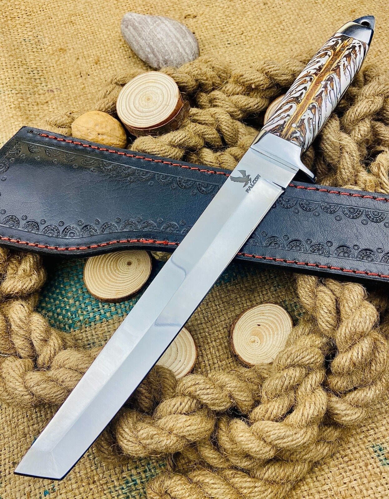 Custom Handmade Tanto Knife with High Polish Carbon Steel Blade