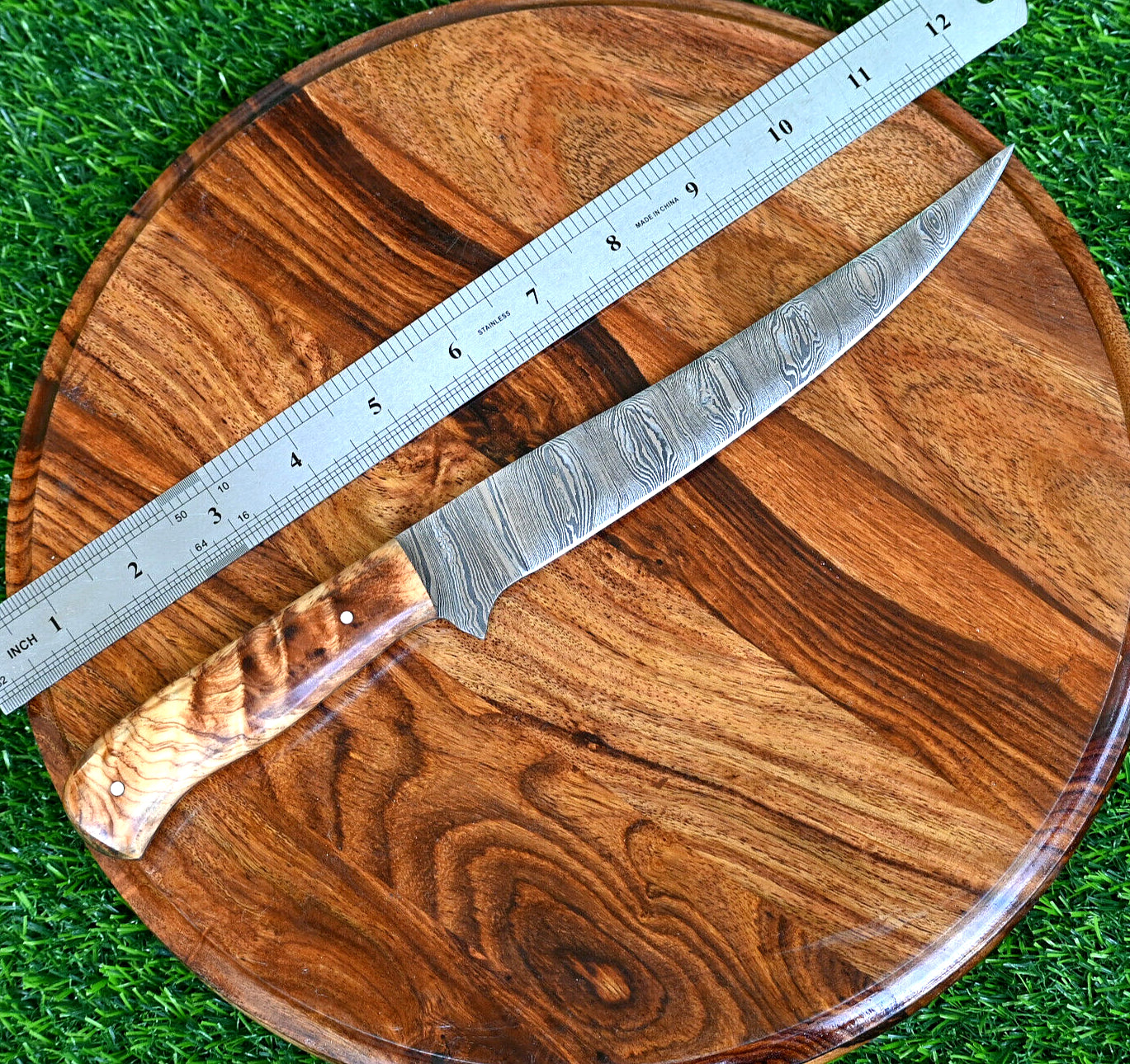 Japanese Style Fillet Knife with Hand-Forged Damascus Steel