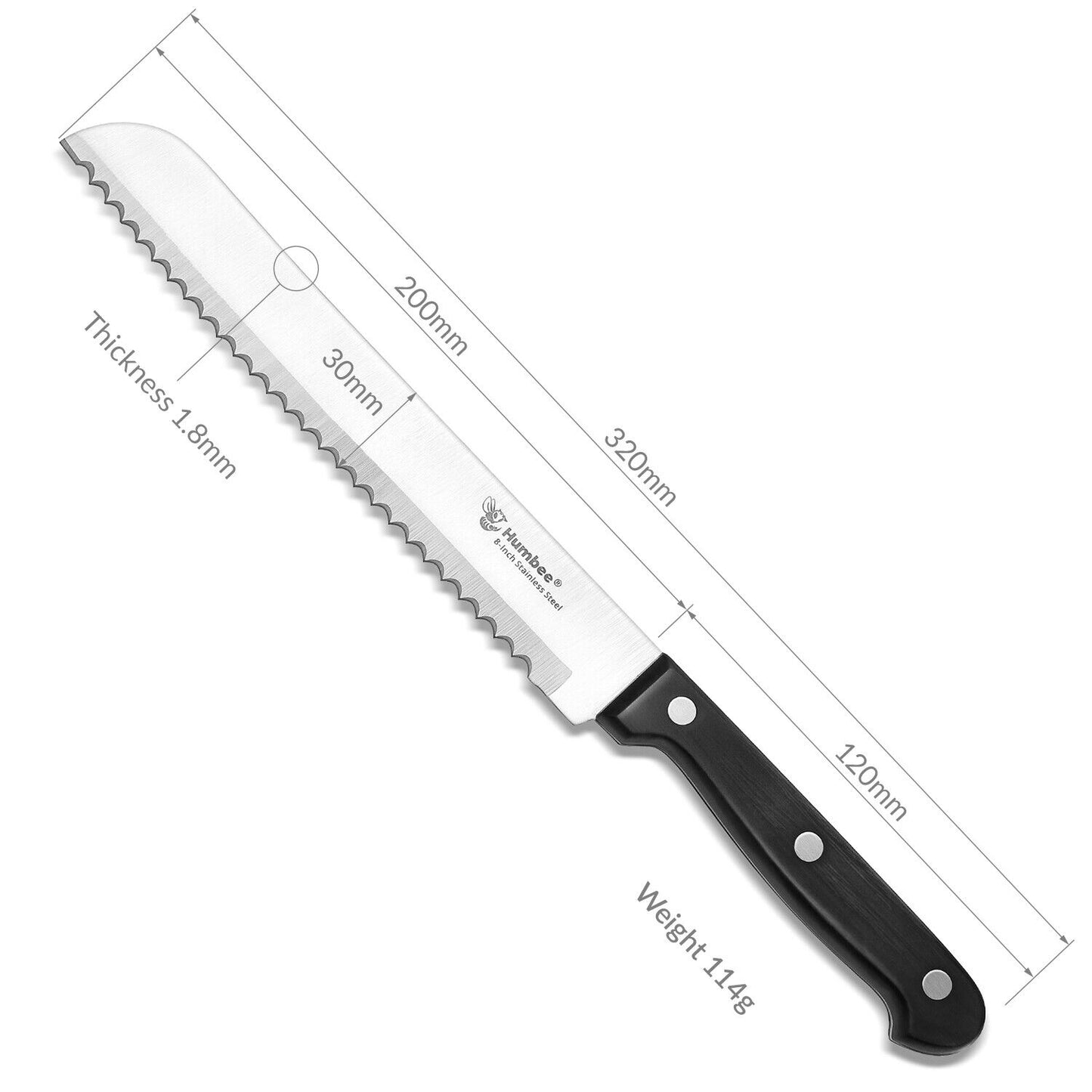 Humbee Chef Stainless Steel Serrated Bread Knives